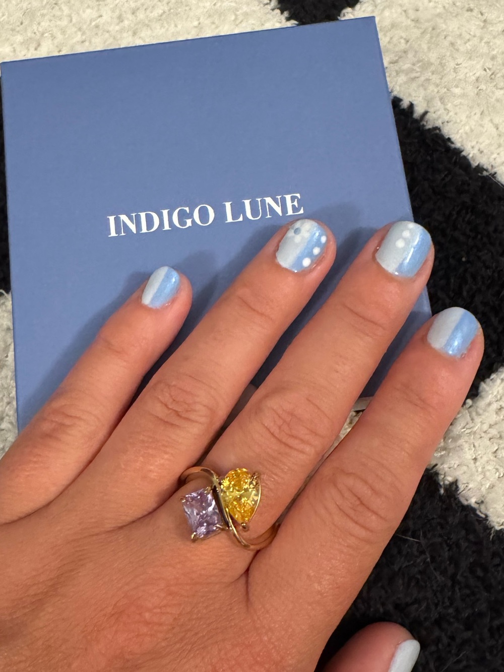 Indigo Lune Gold Ring w/ Teardrop & Rectangle Gems